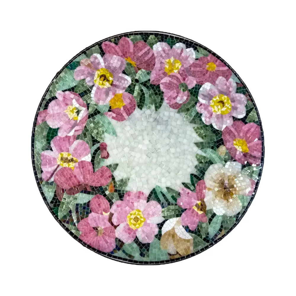 Mural de mosaico con diseño de azulejo de vidrio, arte de fábrica, decoración de escritorio de una mesa, con diseño de flores