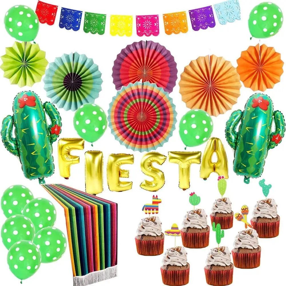 Pancarta de Fiesta Mexicana Remolino colgante Fiesta Abanico de papel Decoraciones para fiestas Suministros Set Cinco De Mayo Taco Bout a Party