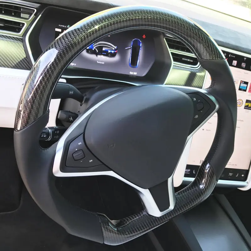 2020 멍에 스티어링 휠 테슬라 모델 S X 탄소 섬유 스티어링 휠 전기 난방 자동차 핸들 수정