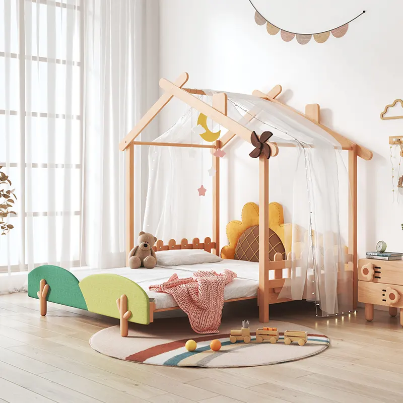 Muebles sencillos de madera maciza para dormitorio, ajustables, para niños, con tobogán