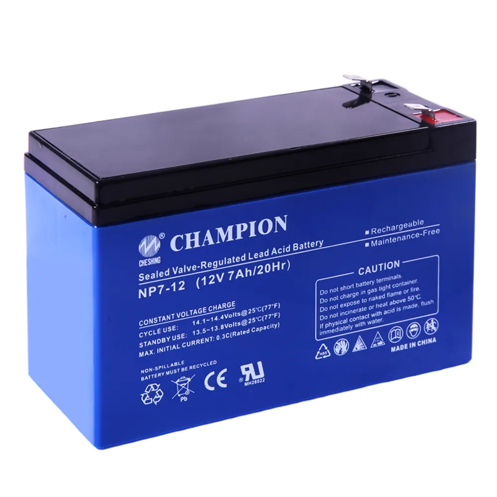 Champion Factory AGM 12V 7Ah lead UPS disegel asam timbal penyimpanan energi solar Vrla catu daya paket baterai untuk sistem surya