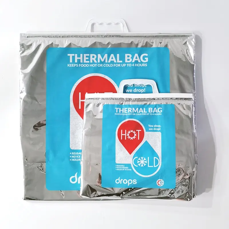 कस्टम लोगो मुद्रित पुन: प्रयोज्य बड़े गर्म ठंड एल्यूमीनियम पन्नी प्लास्टिक अछूता कूलर थर्मल बैग के लिए भोजन वितरण के साथ संभाल