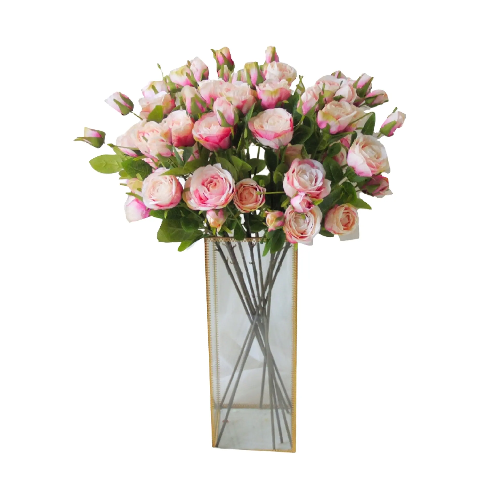 Flores de rosas artificiales de alta simulación, flores de seda, 6 cabezas de rosas de té falsas para interiores y exteriores, decoración del hogar, decoración de boda
