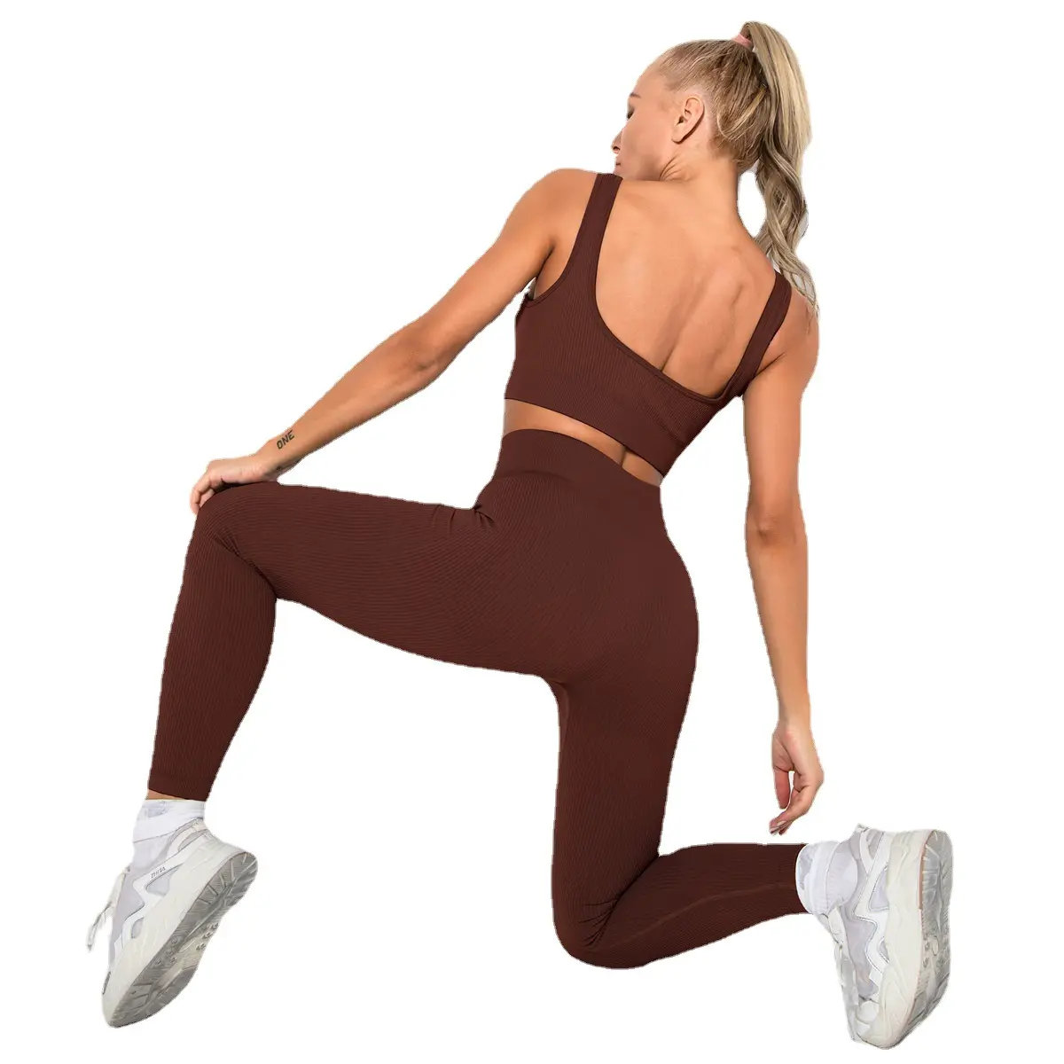 Ropa interior Sexy de entrenamiento para mujer, pantalones de cintura alta, Sujetador deportivo, mallas para gimnasio, conjunto de Fitness, traje de Yoga sin costuras, ropa activa