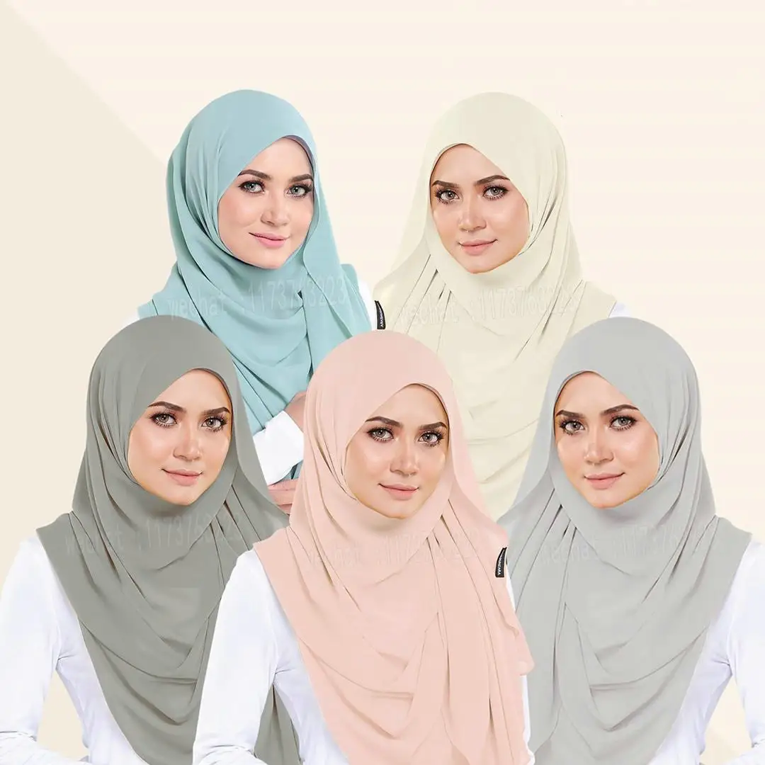 Güneydoğu asya 2022 müslüman kadınlar inci şifon uzun eşarp tek renkli şal eşarp müslüman başörtüsü