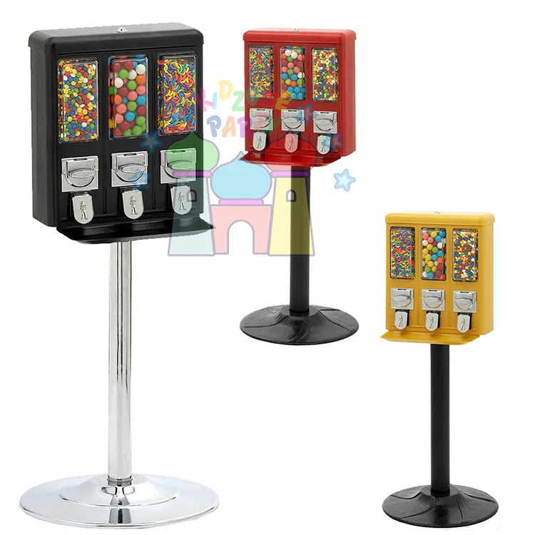 Máquina Expendedora de dulces de goma de mascar, triple máquina expendedora de dulces con soporte, para fiestas comerciales
