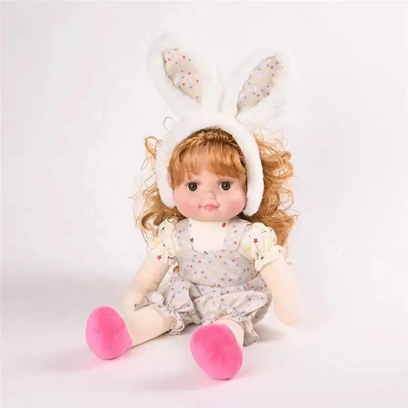 Robe mignonne en vinyle avec tête en coton et cheveux blonds longs de 16 pouces/40Cm