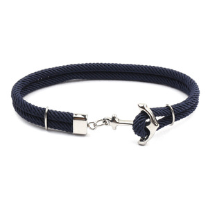 Pulsera de cuero trenzado de acero inoxidable con ancla de plata unisex vintage