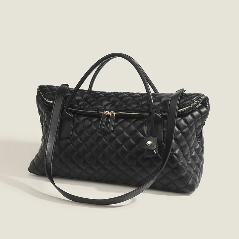 Borsone in pelle di mucca con reticolo diamantato di lusso Executive Set Duffel Weekender in vera pelle da donna