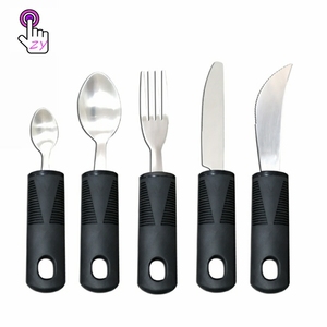 Elderly Arthritis Aid Hand Grip Disable Silverware <strong>Parkinson</strong> Fork Spoon Adaptive Utensils with Grey Handle - Product Image 1