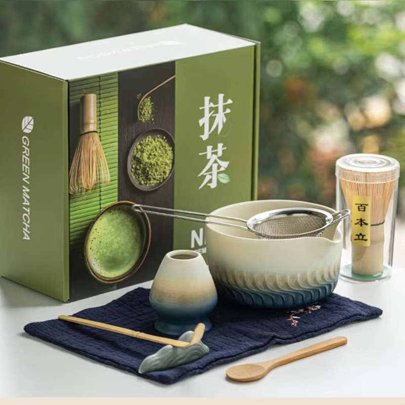 Coffret cadeau de thé matcha, changement de four à flux simple, lot de 8, bleu