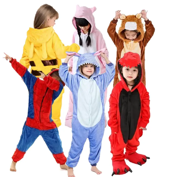 Bambini di alta qualità Cartoon Stitch Pikachu Kangaroo tutina pigiama flanella Kigurumi Sleepwear vestiti delle ragazze