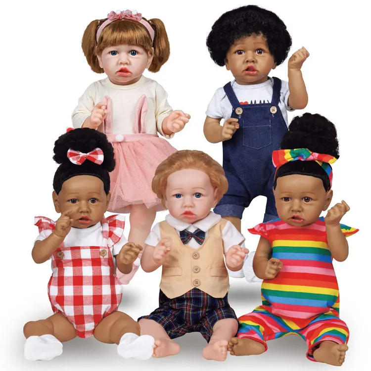 23 Inch Zachte Lichaamspop In Geschenkdoos-23 "Baby-Pasgeboren Baby Poppen Afro-Amerikaanse Echte Leven Baby Poppen Doek Lichaam Voor Kinderen