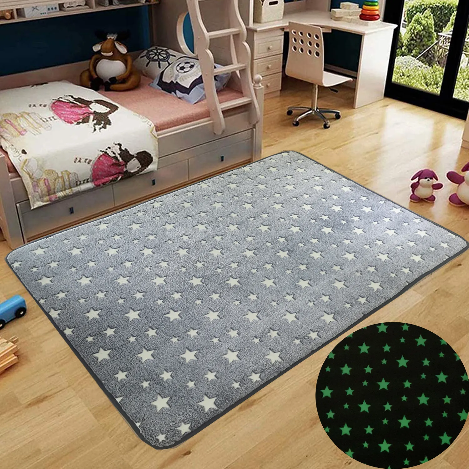 Alfombra de franela suave que brilla en la Luna oscura, cama de estrellas, para sala de estar, habitación de niños