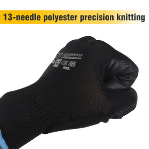 Xingyu 13g פוליאסטר pu מצופה כפפות לוגו מותאם אישית לוגו שחור בטיחות ידיים כפפות נגד החלקה pu מצופה כפפות בטיחות עבודה בטיחות עבודה