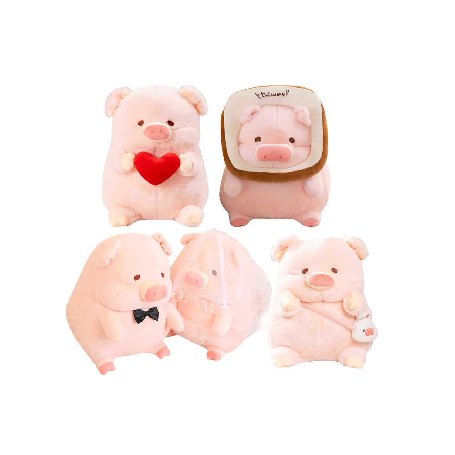 Almohada de felpa de cerdo rosa, lechón tostado con corazón, Animal relleno, Ángel, cerdo, juguetes suaves, vestido de escoba de novia gordito, cerdo de boda de felpa
