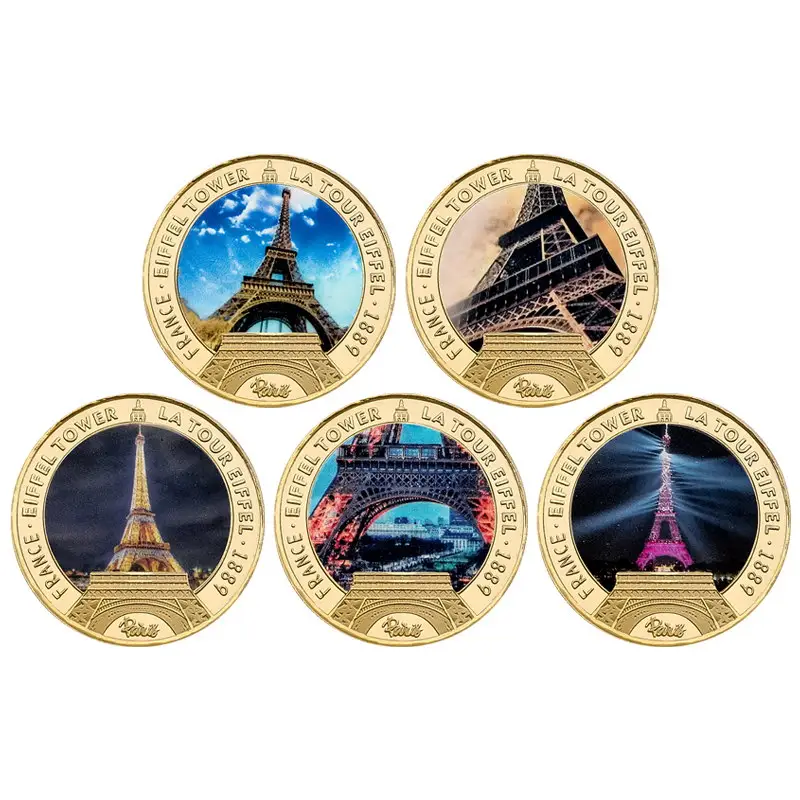เหรียญหอไอเฟลฝรั่งเศสอาคารที่มีชื่อเสียงเหรียญชุบทองโลหะแบบกำหนดเองสำหรับคอลเลกชัน