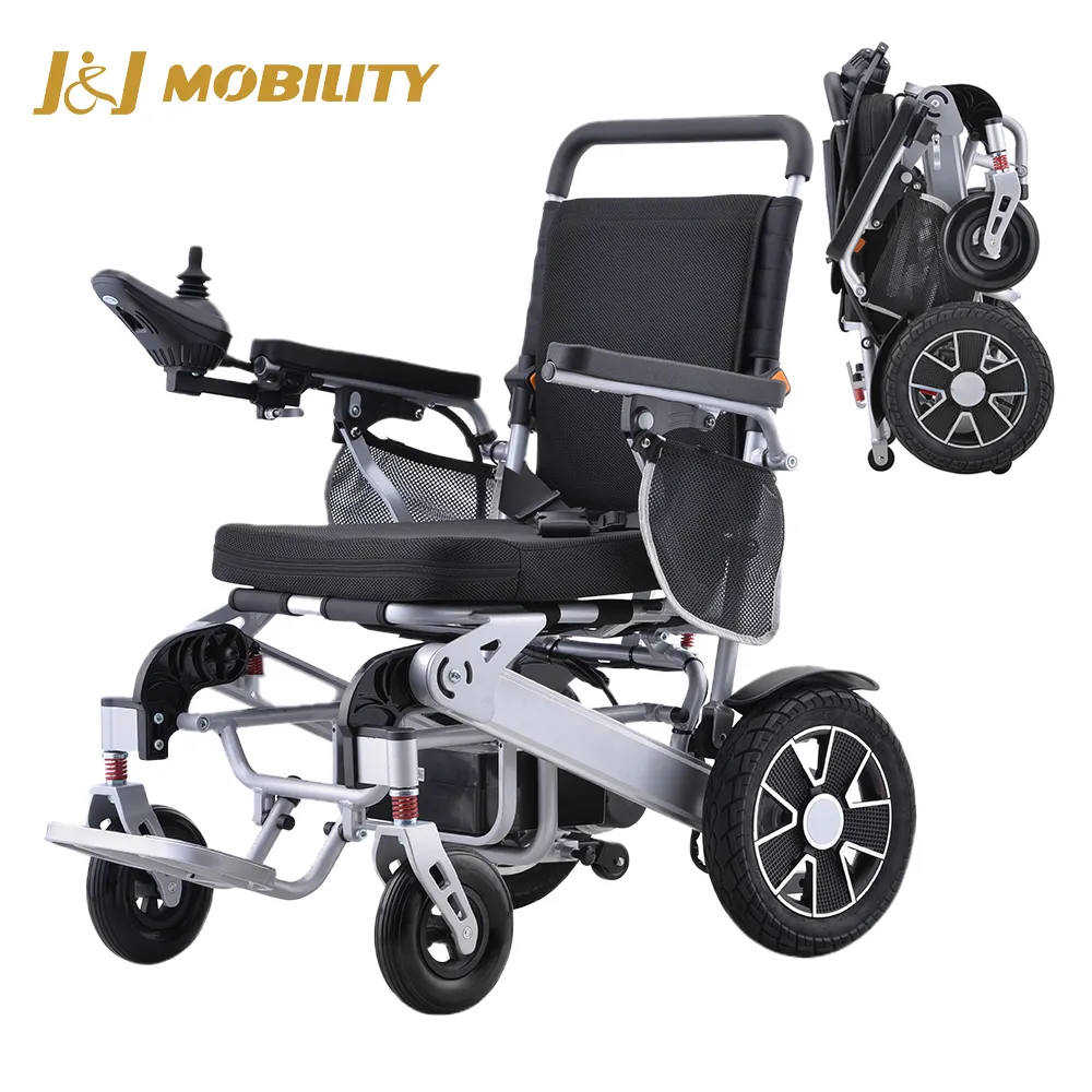 J & J Mobility Hot Sales Luxury Travel Power pieghevole leggero batteria al litio completamente automatica pieghevole sedia a rotelle elettrica