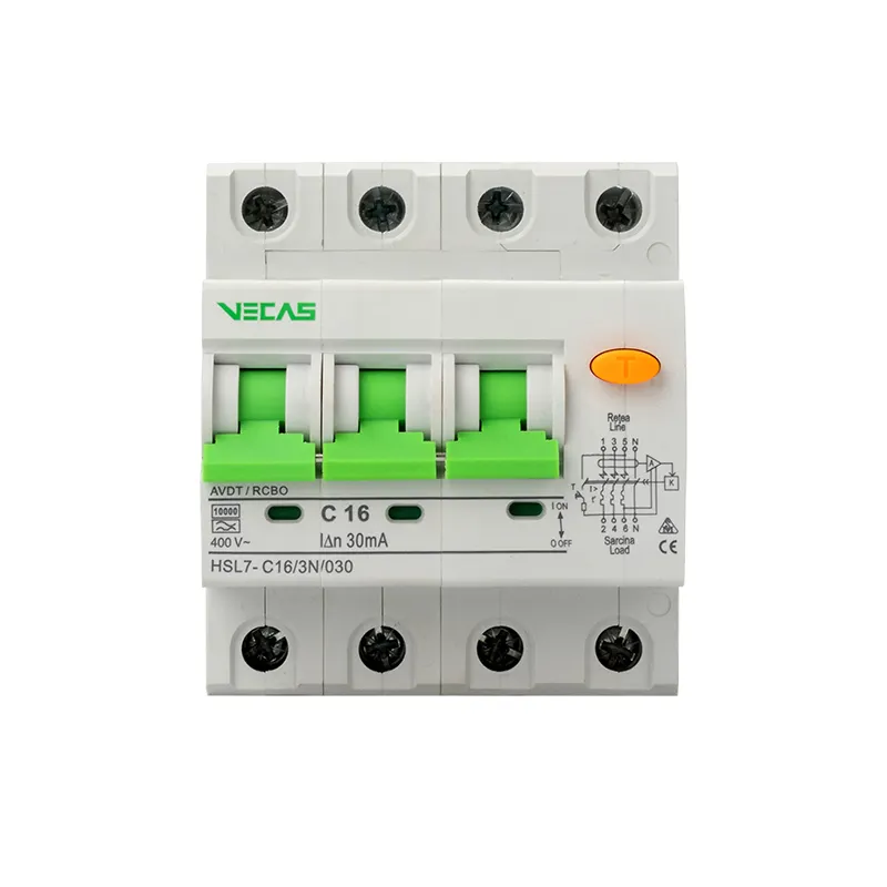 VECAS HSL7 श्रृंखला Amp बिक्री निर्माता Rcbo RCCB सी प्रकार सर्किट ब्रेकर 4 पोल 3P + एन 10ma 30ma 16 20 चुंबकीय 230/415V IEC60898