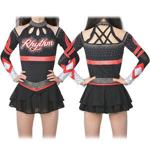 <strong>Cheer</strong> Uniform Cheerleading Uniforms Black and <strong>pink</strong> OEM AB Crystal Cheerleading Uniform - Product Image 1