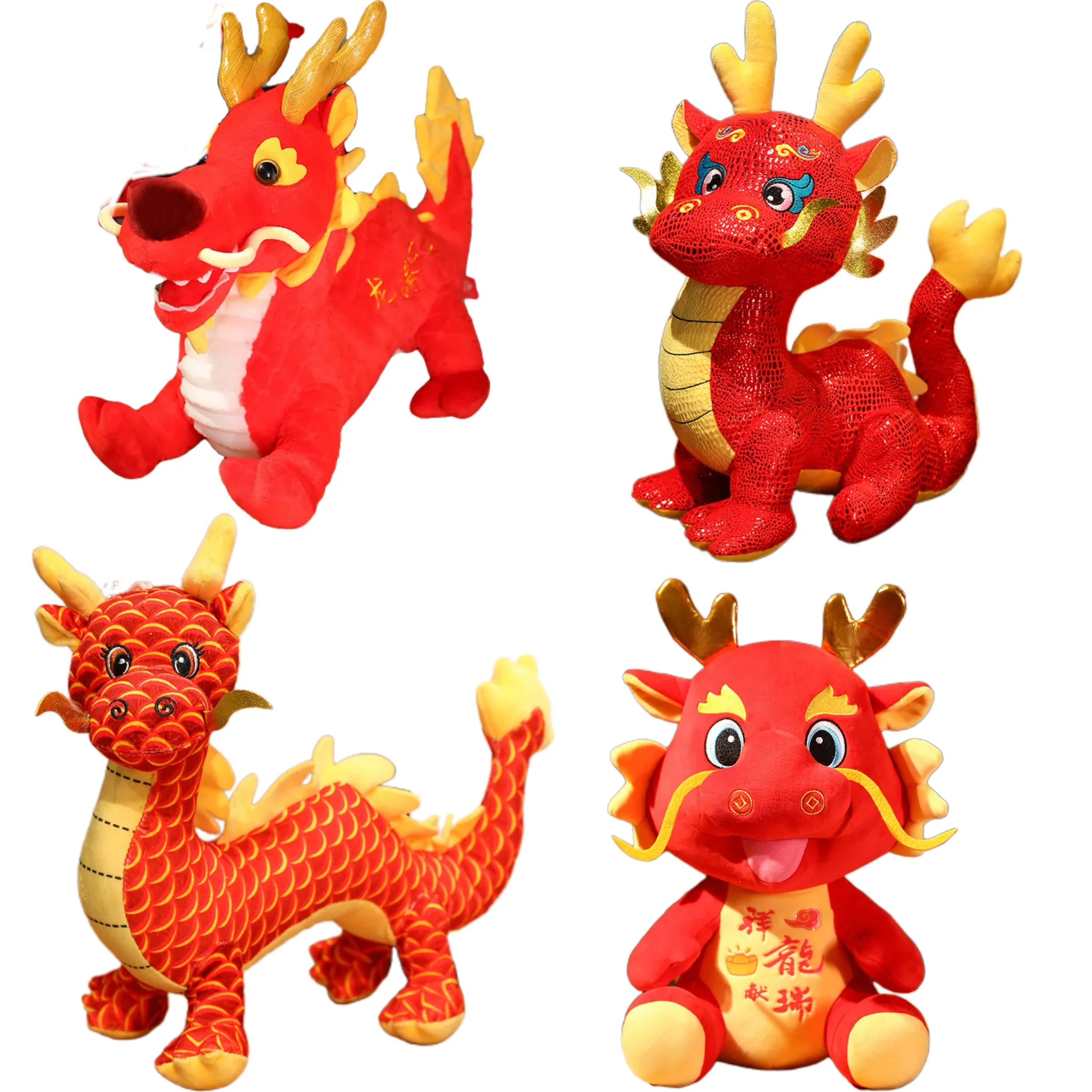 Nouvellement conçu chine année lunaire Dragon mascotte peluche Dragon rouge jouets en peluche doux chanceux réaliste Dragon doux poupées cadeau de nouvel an