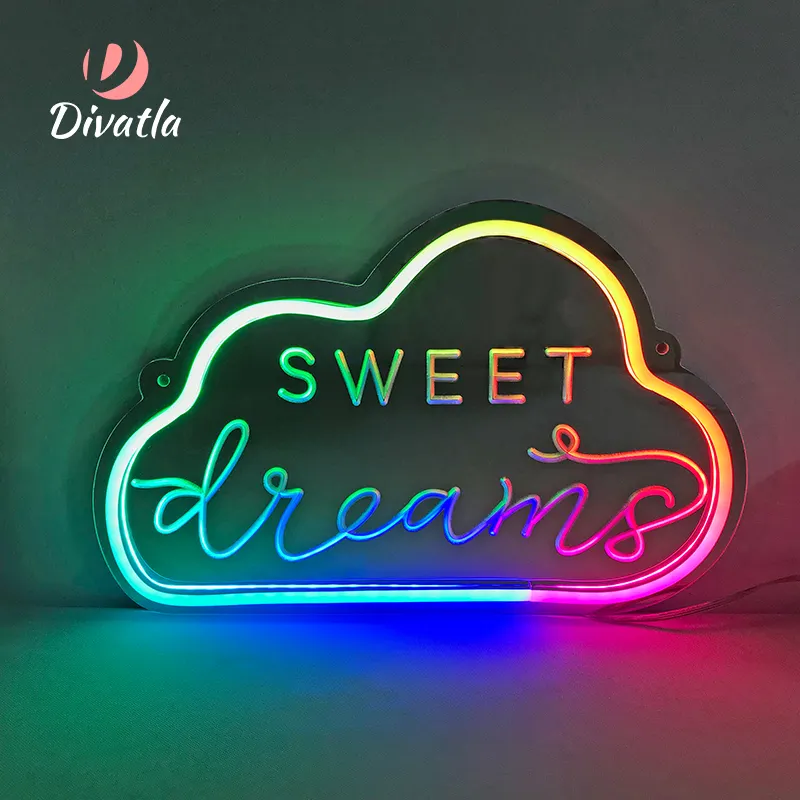 Divasatla dekorasi kamar tidur, cermin neon Cloud pribadi kustom dengan tabung neon Led