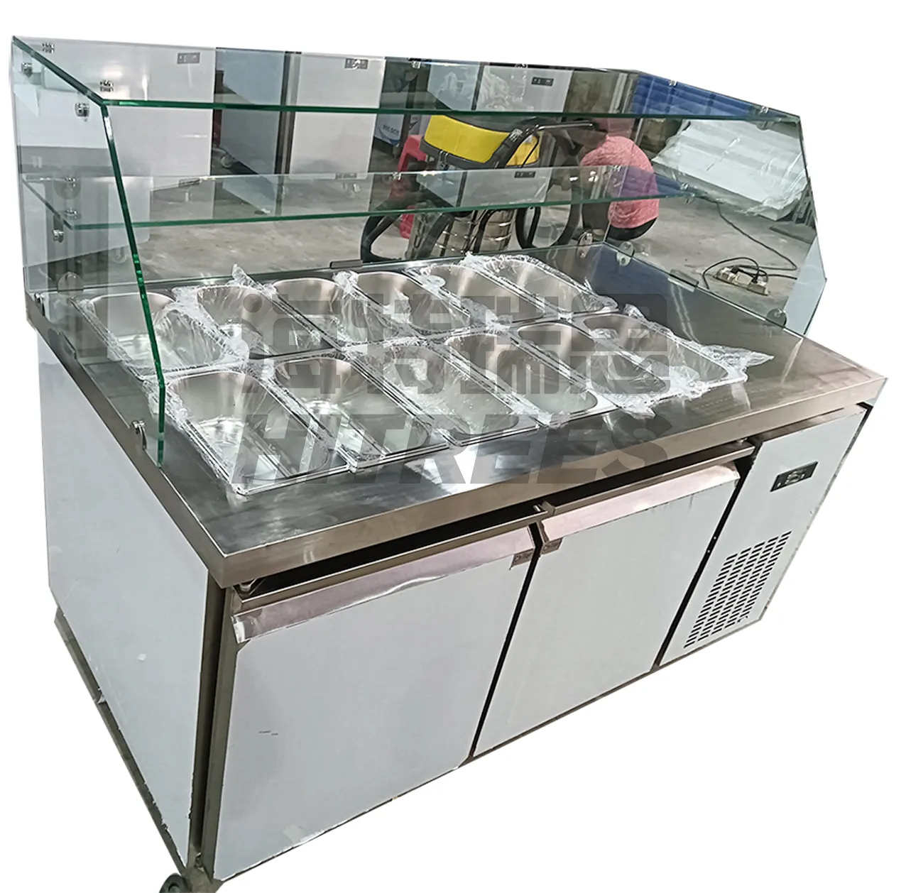 Acessível Aço Inoxidável Frigorífico Counter Top Salad Bar para Manter Sanduíche e Pizza Fresco e Refrigerado