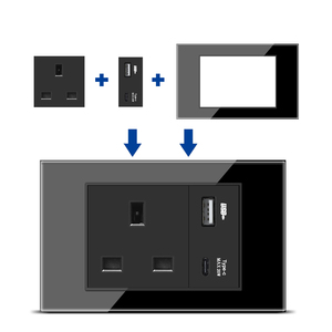 DELEFU Inglés Multi tres agujeros interruptor de enchufe estándar USB carga rápida tipo C clave DIY 4*2 4*4 módulo de función de panel negro