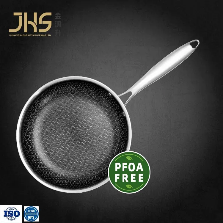 Professional Quality Try-ply Stainless Steel Non Stick Honeycomb 26-30cm Round Frying Pan