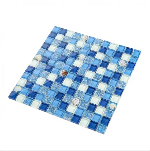 Piastrelle per piscine in mosaico di vetro per esterni in ceramica quadrata da parete a mosaico blu all'aperto all'ingrosso