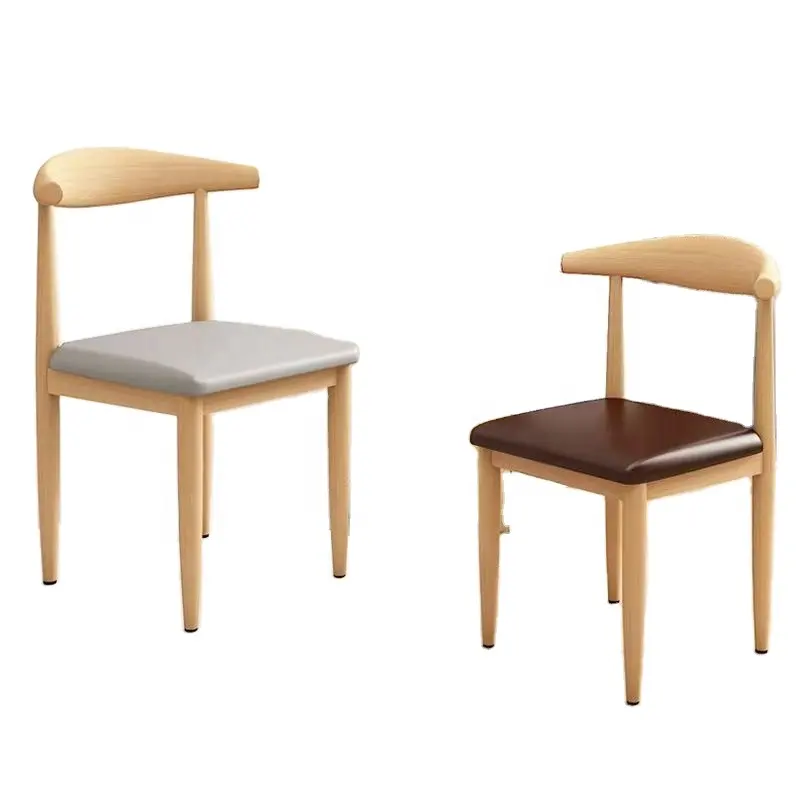 Banquinho com encosto escandinavo, cadeira de jantar doméstica moderna e minimalista, imitação de madeira maciça, ferro e chifre de boi