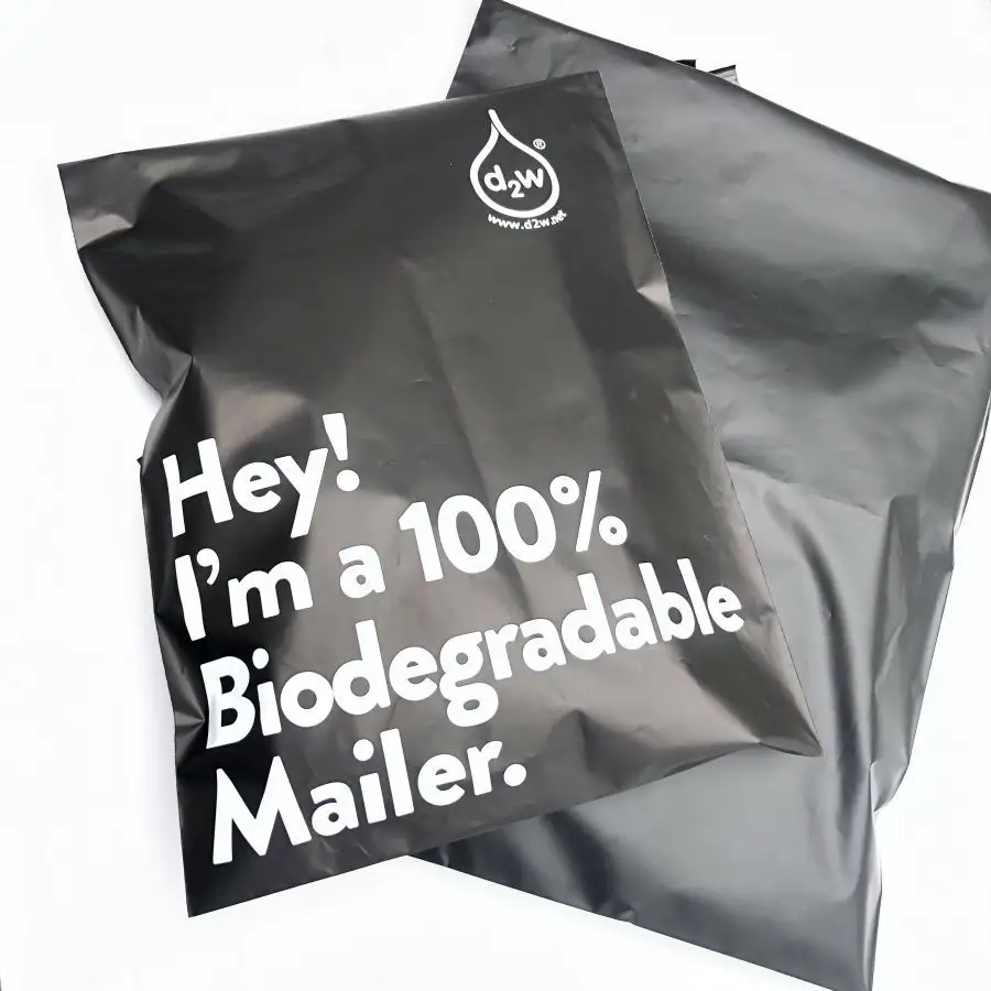 Venda por atacado logotipo personalizado impresso envelope poly de plástico 100% biodegradável preto saco de mailer