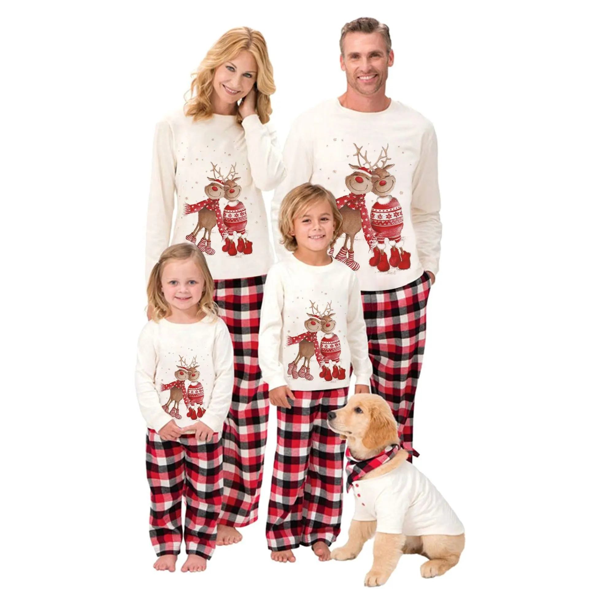Sıcak satış aile eşleştirme kıyafet iki parçalı kış pijama ebeveyn-çocuk uzun kollu noel pijama pamuk baskılı ren geyiği