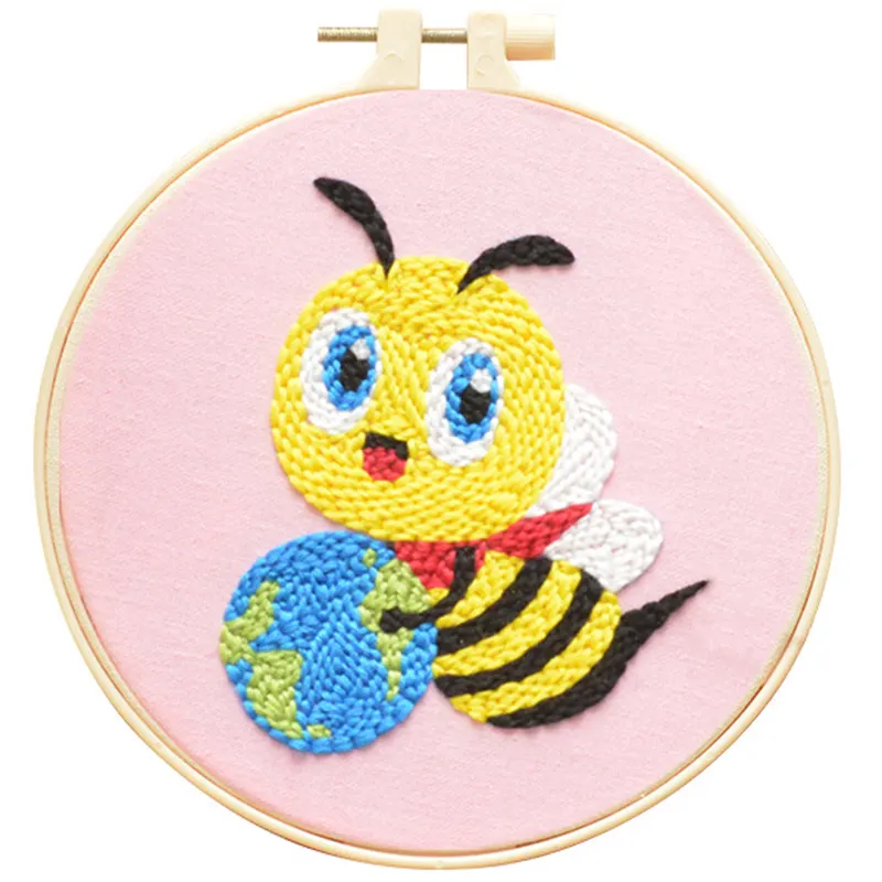 El Kit de Inicio de bordado para principiantes incluye ropa de bordado con lindas abejas y patrones de flores aros e hilos de bordado