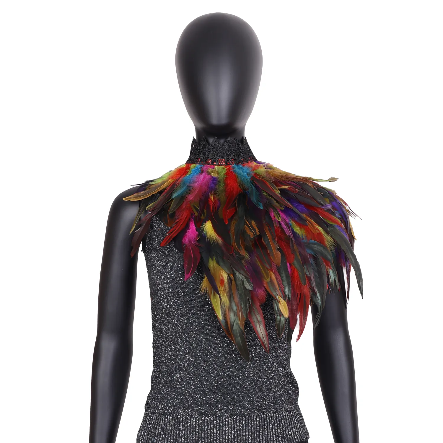 Women Feathers Primary Colors Shoulder Single Wings Costume Festival Punk Carnival Dressing Harness Bra Party Rave Dance Costume