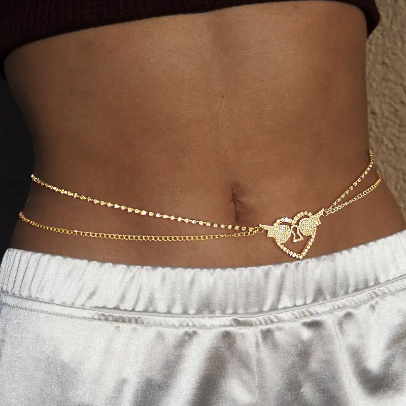18k Gold Silver Plated Ladies Dubai Chaine And Crystal Rhinestone Belly Body Chain Belt Women Waist Women Sexy Summer Jewelry