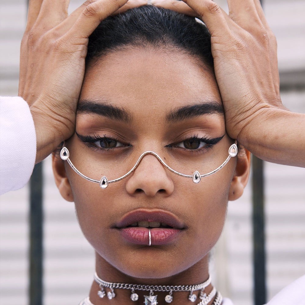 Section 2 multi white diamond drop glasses frame-silver
