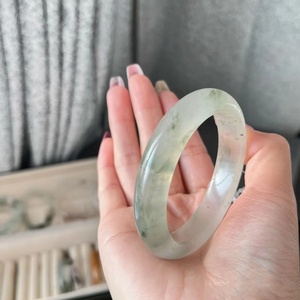 Doğal yeşim ince yuvarlak bilezik orijinal ekolojik desen yüzer yeşil çiçek yeşim bileklik Handring - Product Image 5