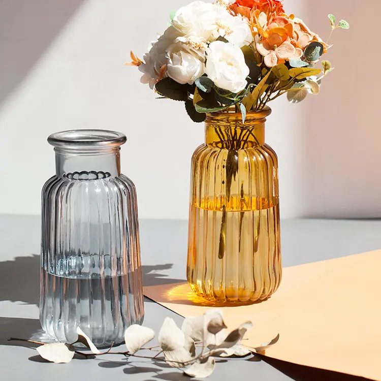 Nordic Big Size Glas vasen Mittel tisch Farbe Bernstein braun Transparent Home Blumenvase Dekoration Mit Vase Und Geschenk