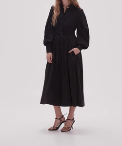 工場カスタム女性服レギュラースリムフィットミディドレスマッチングシャツカラードレスカジュアルレディースドレス
