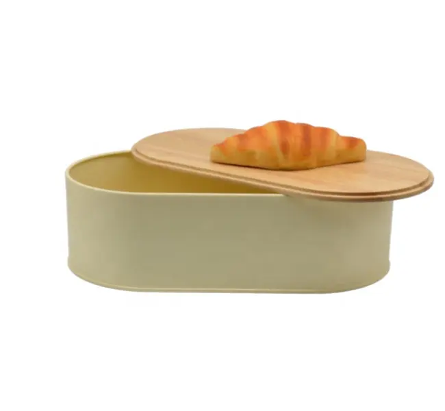 Caja de almacenamiento de metal para pan con tapa de tabla de cortar de bambú contenedor de alimentos frescos y conservable para pan de café en la cocina