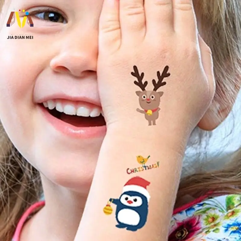 OMG Cartoon Cute Christmas Elk Natural Waterproof Diy Temporary Children Tattoo Sticker With 30 Pattern Paper For Holiday Party