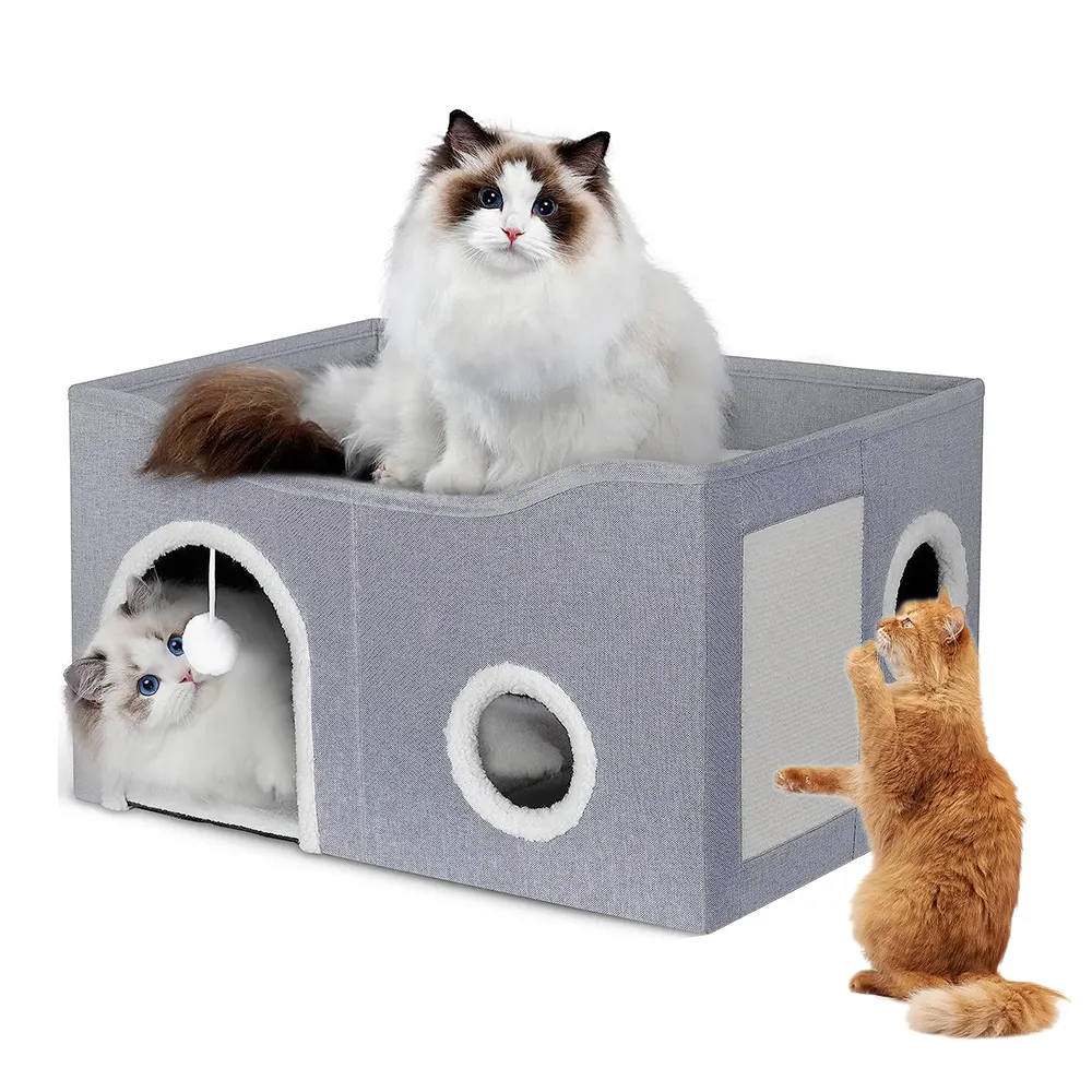 접이식 맞춤형 폴리 에스테르 고양이 침대 장난감 공 및 긁는 판이있는 작은 애완 동물 둥지