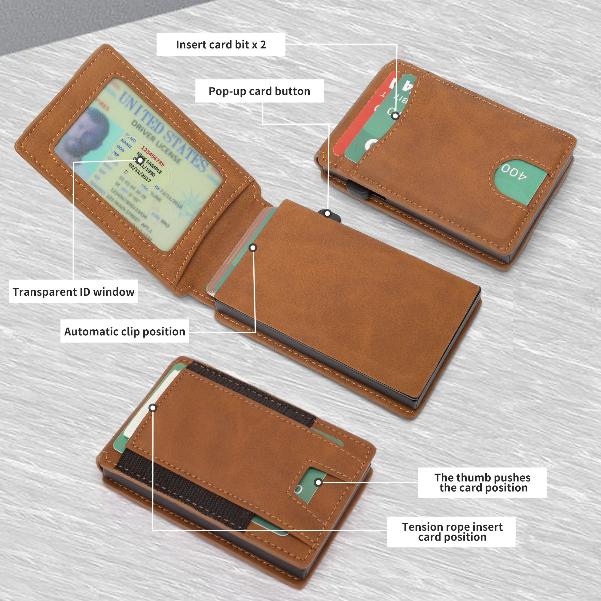 Schlussverkauf schlankes Pop-Up RFID-Blocking-Lederkartenetui minimalistischer schlanker Kreditkartenhalter Brieftasche