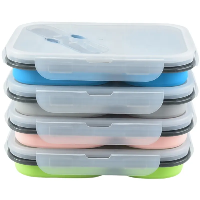 2 مقصورة صديقة للبيئة الغذاء التخزين للطي الحاويات ختم BPA الحرة سيليكون علب غداء قابلة للتقسيم