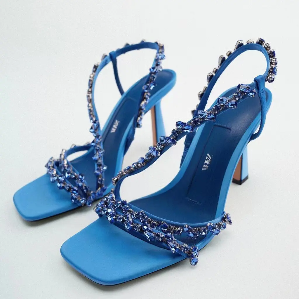Estate Fashion Designer scarpe di marca da donna Sexy strass catena di diamanti Stiletto eleganti décolleté da festa sandali con tacco alto