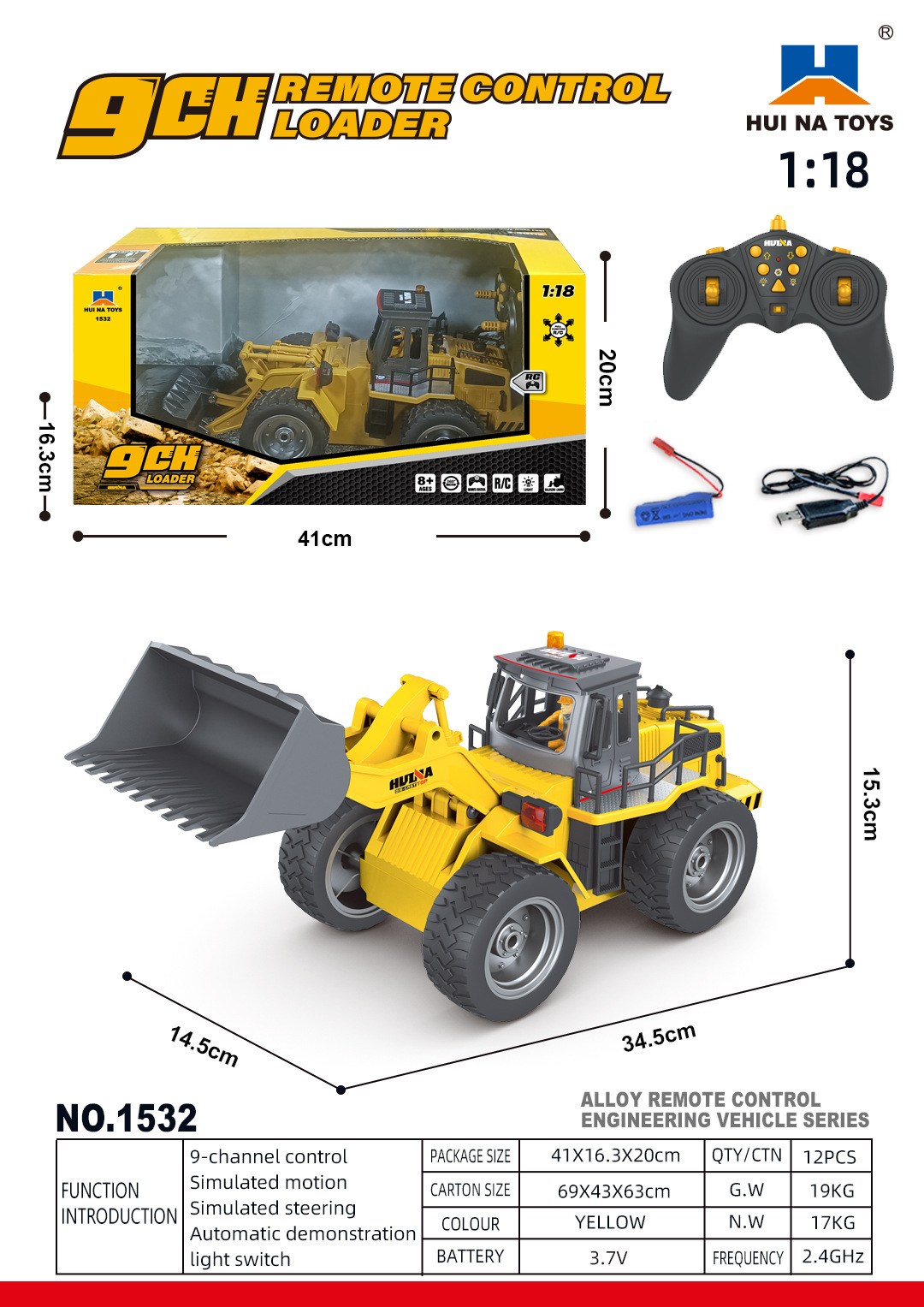 1/18 9CH Semi Alloy RC bulldozer