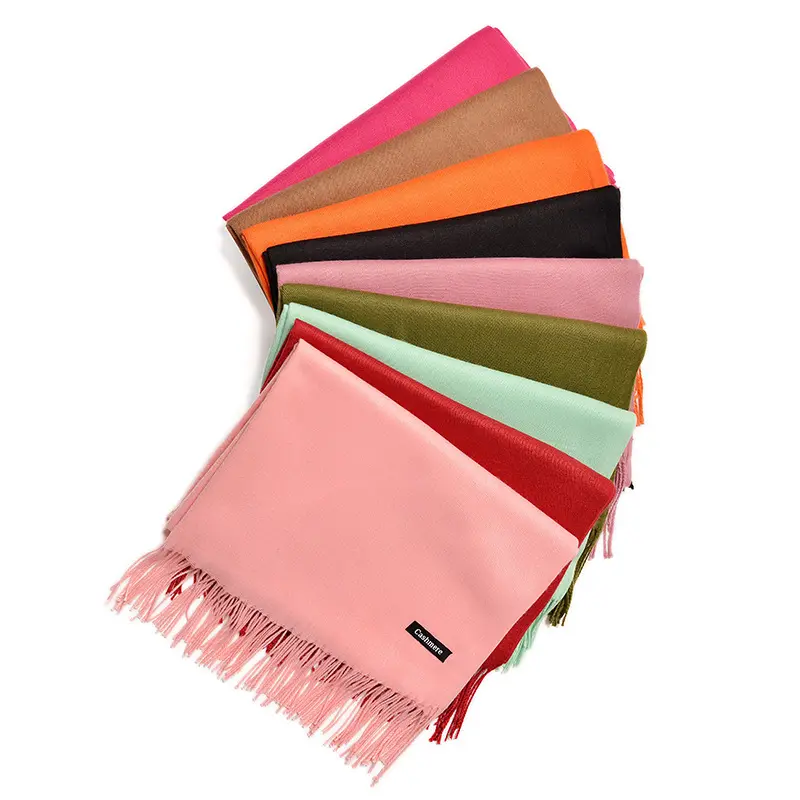 Wholesale winter warm solid color cashmere feel scarf for women 150g pure color head scarf hijab
