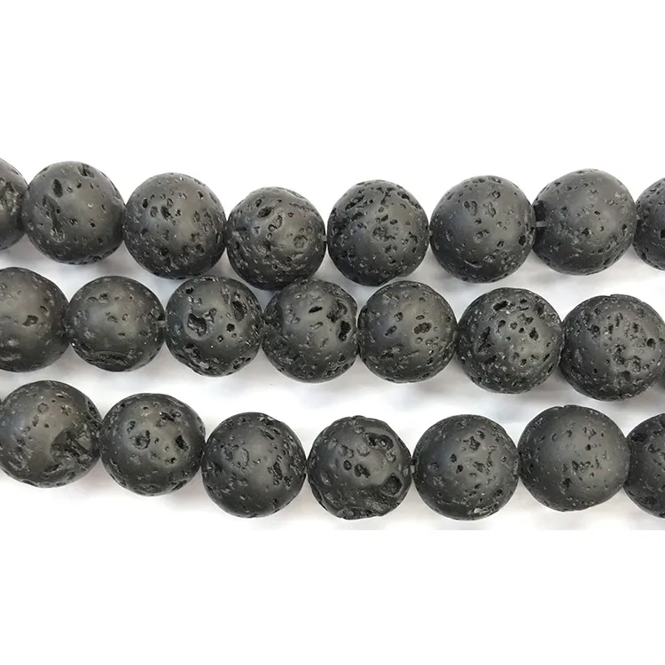 Cuentas redondas de piedra de roca de Lava volcánica negra Natural, para fabricación de pulseras de joyería, venta al por mayor