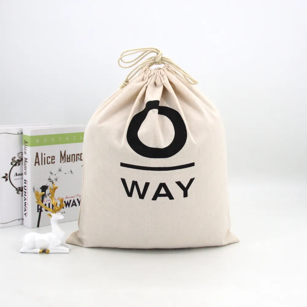 Bolsa con cordón de lona de algodón reutilizable personalizada para almacenamiento de ropa sucia de viaje, bolsa de lavandería lavable para hotel en casa
